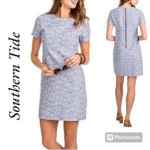 Southern Tide Paislee Tweed Navy Ivory Mini Casual Shift Dress Size 10
